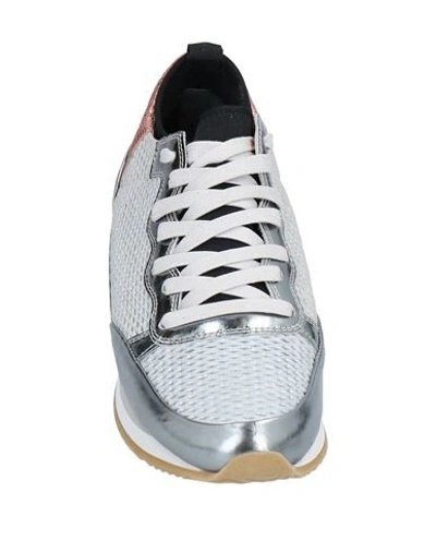 Shop Philippe Model Woman Sneakers Silver Size 8 Soft Leather, Textile Fibers