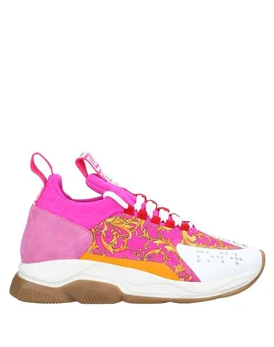 Shop Versace Woman Sneakers Fuchsia Size 9.5 Textile Fibers In Pink
