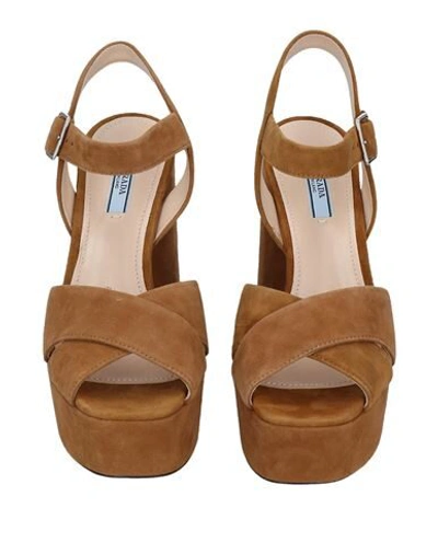 Shop Prada Sandals In Camel