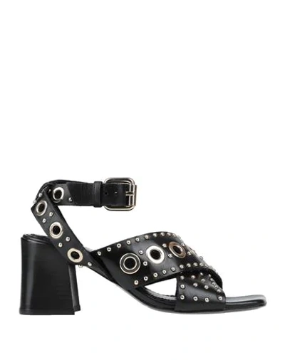Maje Ferma Eyelet-embellished Leather Sandals In Black