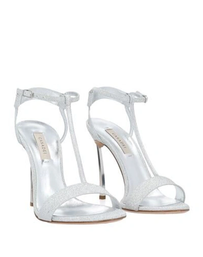 Shop Casadei Woman Sandals Silver Size 7 Textile Fibers