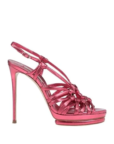 Shop Casadei Woman Sandals Fuchsia Size 6.5 Soft Leather, Brass In Pink