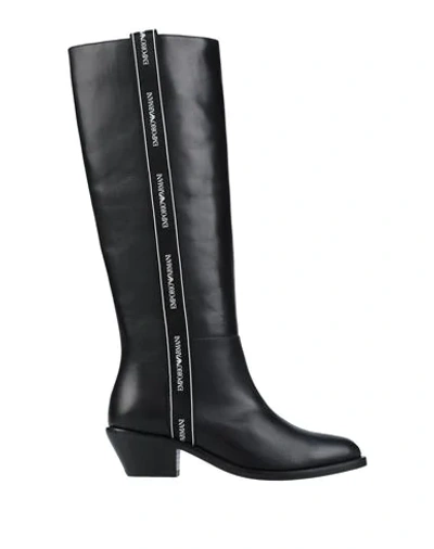 Shop Emporio Armani Woman Knee Boots Black Size 10.5 Calfskin, Polyamide