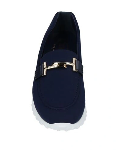 Shop Tod's Woman Loafers Midnight Blue Size 7.5 Textile Fibers