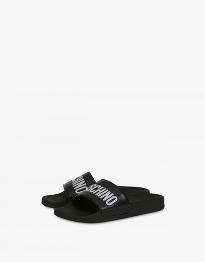 Moschino Rubber Pool Slides With Logo In Black