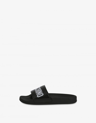 Moschino Rubber Pool Slides With Logo In Black
