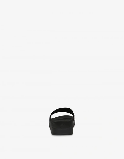 Moschino Rubber Pool Slides With Logo In Black