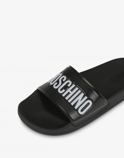 Moschino Rubber Pool Slides With Logo In Black