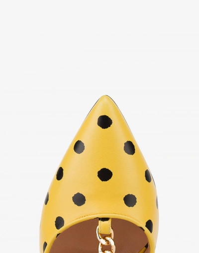 Shop Moschino Polka Dots Calfskin T-strap In Yellow