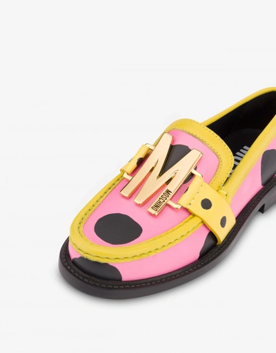 Shop Moschino M Polka Dots Calfskin Loafers In Pink