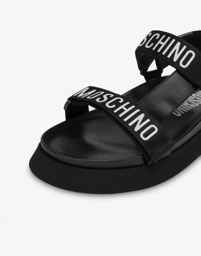 Shop Moschino Platform Sandals Logo Tape In Black