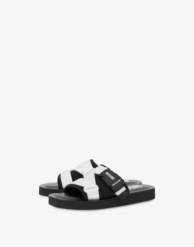 Shop Moschino Logo Tape Neoprene Sandals In Black