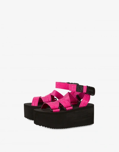 Shop Moschino Logo Tape Wedge Sandals In Black