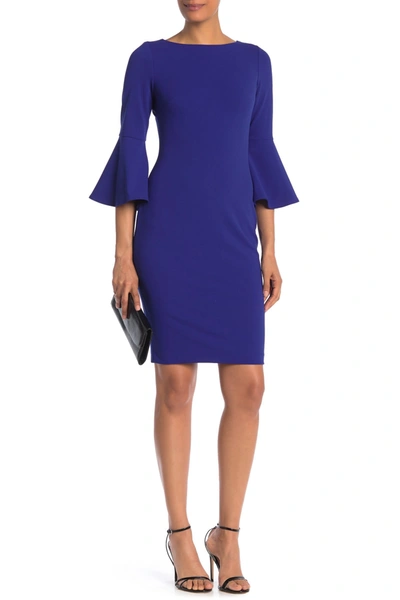 Shop Calvin Klein Bell Sleeve Sheath Dress In Ultramarin