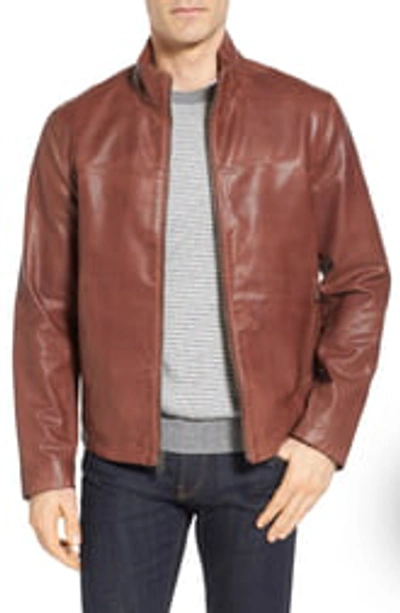 Shop Cole Haan Signature Washed Leather Jacket In Cognac