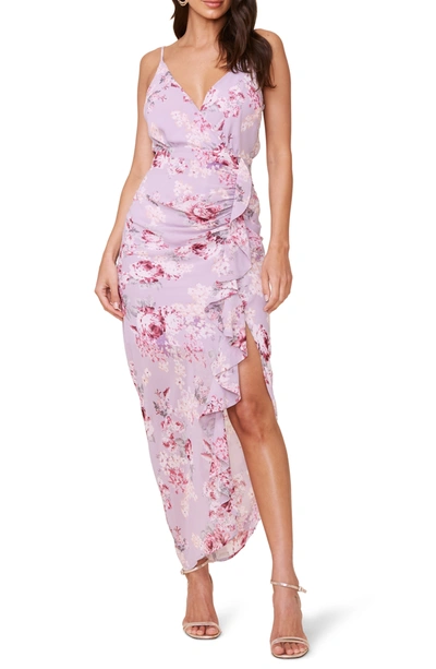 Shop Astr Floral Ruffle Chiffon Dress In Lilac Floral