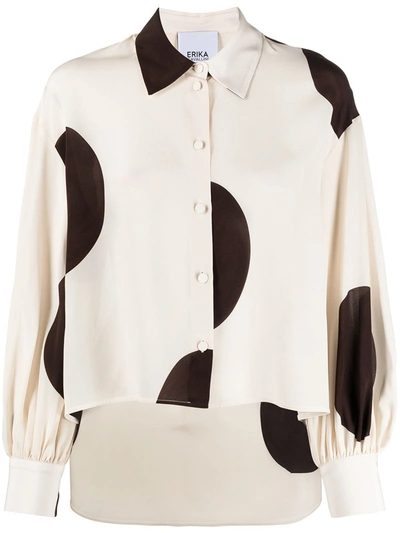 Shop Erika Cavallini Silk Maxi Polka Dot Shirt In White