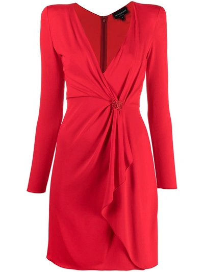 Shop Emporio Armani Draped V-necked Dress In Red