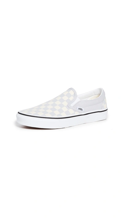 Shop Vans Ua Classic Slip On Sneakers In Checkerboard Grey Dawn/white