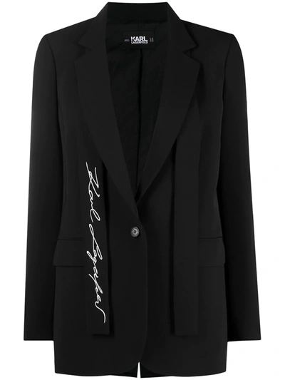 Shop Karl Lagerfeld Logo Embroidered Tailored Blazer In Black