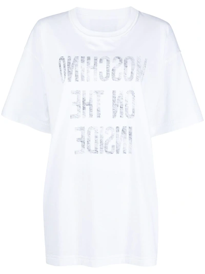 Shop Moschino Slogan Print T-shirt In White
