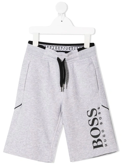 Shop Bosswear Logo-print Drawstring Track Shorts In Grey