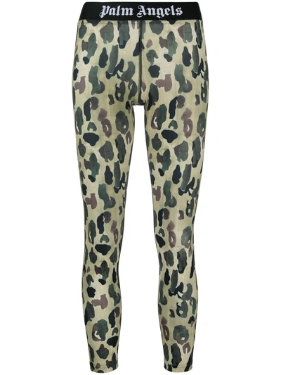 Shop Palm Angels Camouflage Logo-waistband Leggings In Green