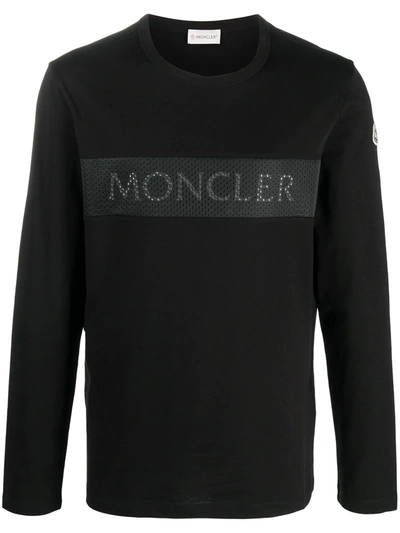 Shop Moncler Perforated Logo Long-sleeve Top In Black