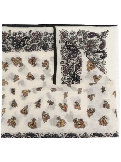 Shop Etro Paisley Embroidered Cashmere Scarf In Neutrals