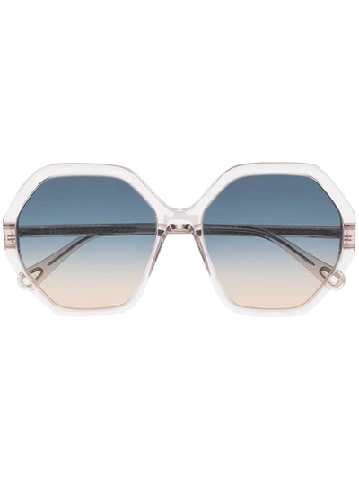 Shop Chloé Esther Octagonal-frame Sunglasses In Neutrals