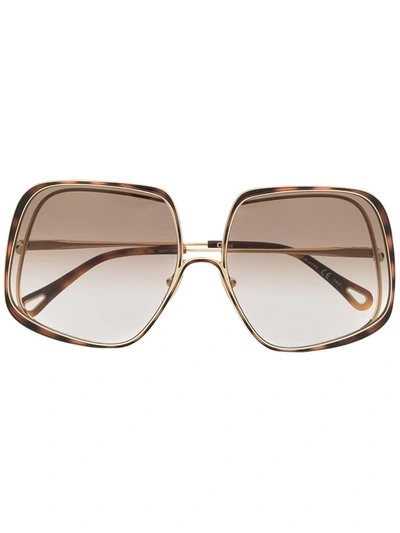Shop Chloé Hanah Square-frame Sunglasses In Gold