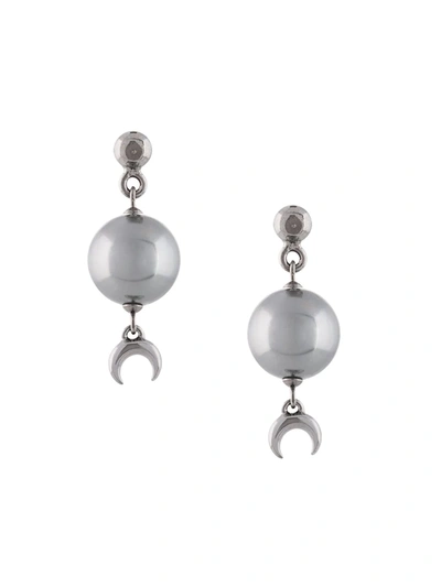 Shop Marine Serre Hanging Moon Bead Earrings In Silver