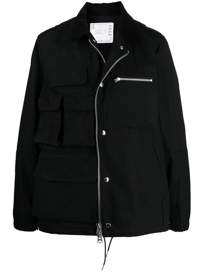 Shop Sacai Zip Chest Pocket Cargo Jacket In Black