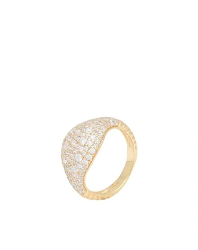 Shop Galleria Armadoro Speira Pave Signet Woman Ring Gold Size 4.5 925/1000 Silver, 18kt Gold-plated
