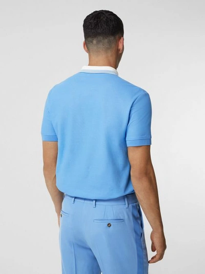 Shop Burberry Logo Detail Cotton Piqué Polo Shirt In Vivid Cobalt