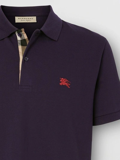 Shop Burberry Check Placket Cotton Piqué Polo Shirt In Regency Purple