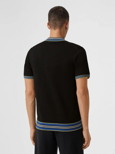 Shop Burberry Icon Stripe Detail Wool Polo Shirt In Black