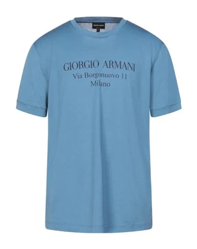 Shop Giorgio Armani Man T-shirt Pastel Blue Size 48 Cotton