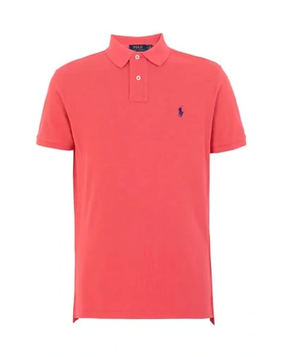 Shop Polo Ralph Lauren Custom Slim Fit Mesh Polo Man Polo Shirt Coral Size M Cotton In Red