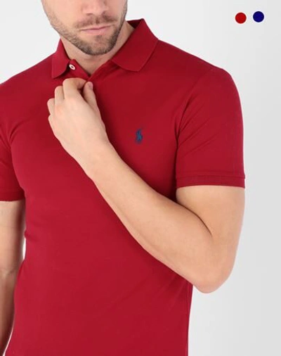 Shop Polo Ralph Lauren Slim Fit Mesh Polo Shirt Man Polo Shirt Brick Red Size S Cotton, Elastane