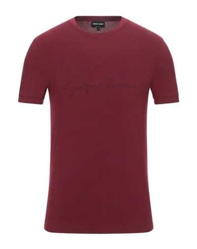 Shop Giorgio Armani Man T-shirt Burgundy Size 46 Viscose, Elastane In Red