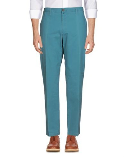 Shop Barbour Man Pants Turquoise Size 32 Cotton, Elastane In Blue