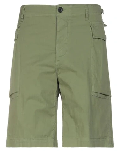 Shop Aries Man Shorts & Bermuda Shorts Military Green Size 34 Cotton, Elastane