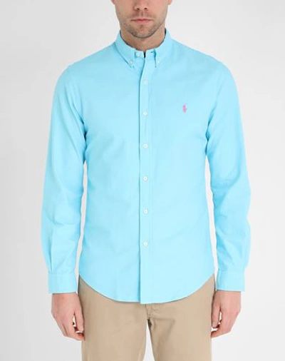 Shop Polo Ralph Lauren Slim Fit Oxford Shirt Man Shirt Sky Blue Size M Cotton