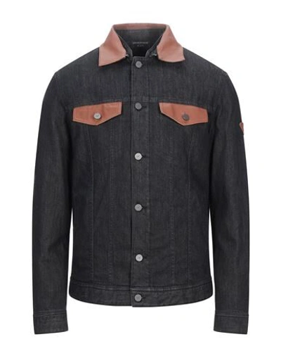 Shop Emporio Armani Man Denim Outerwear Black Size 48 Cotton, Elastane, Bovine Leather, Polyester