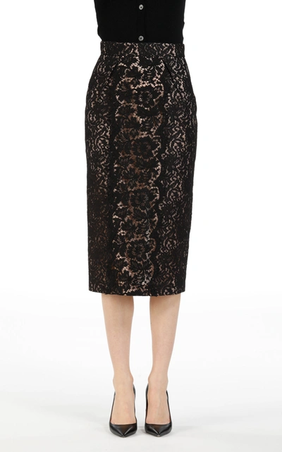 Shop N°21 Lace Cotton-blend Pencil Skirt In Black