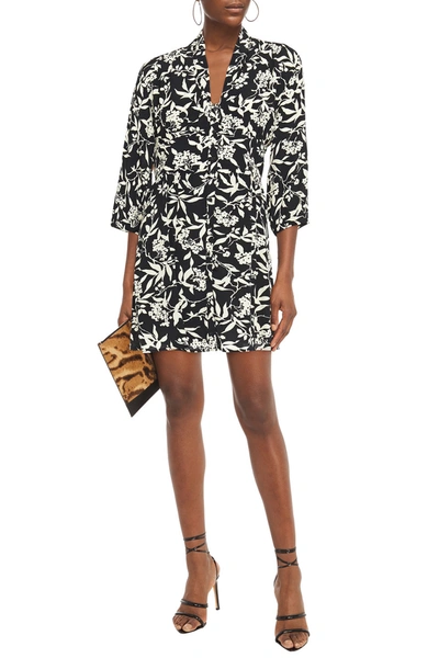 Shop Ba&sh Gathered Floral-print Crepe Mini Dress In Black