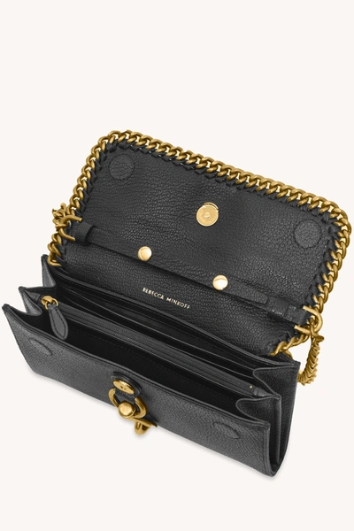 Shop Rebecca Minkoff Edie Wallet On Chain With Woven Chain In Black