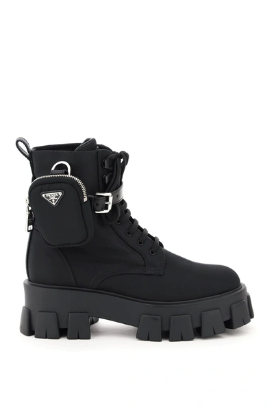 Shop Prada Monolith Boots With Pouch In Nero (black)