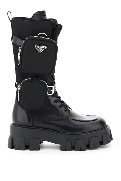 Shop Prada Monolith Boots Double Pouch In Nero (black)